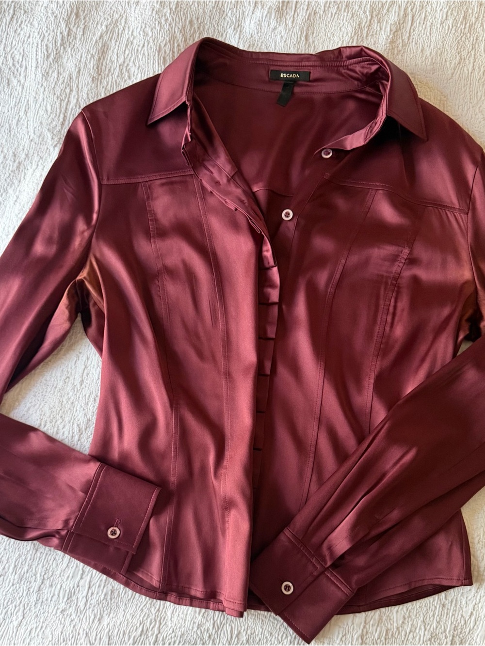 Escada Silk Burgundy Button-Front Blouse 8/10